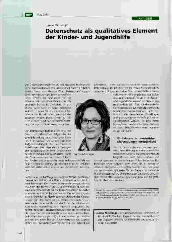 Vorschauseite 1: Datenschutz als qualitatives Element der Kinderund Jugendhilfe