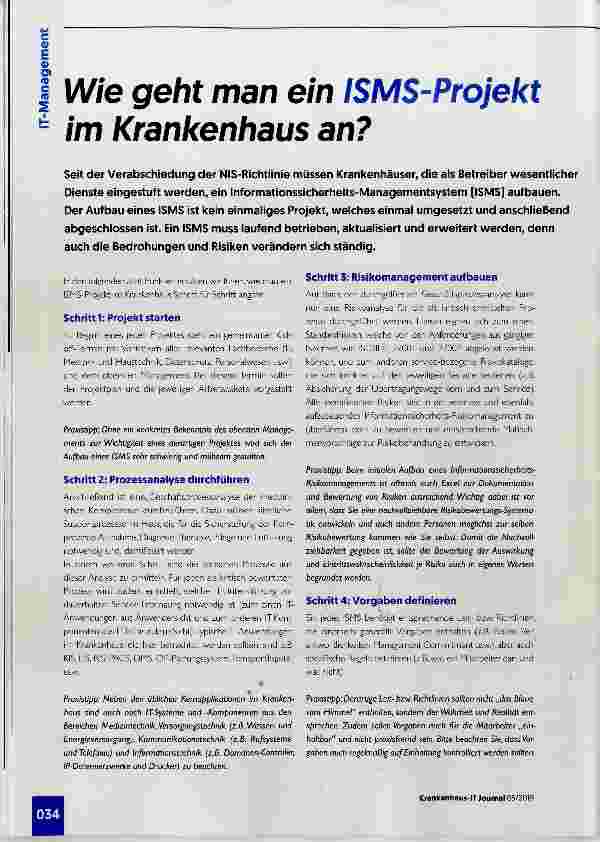Vorschauseite 1: Wie geht man ein iSMS-Projekt im Krankenhaus an?