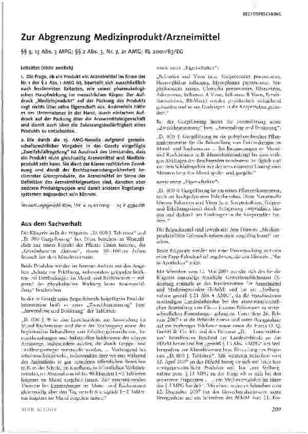 Vorschauseite 1: Zur Abgrenzung Medizinprodukt/Arzneimittel