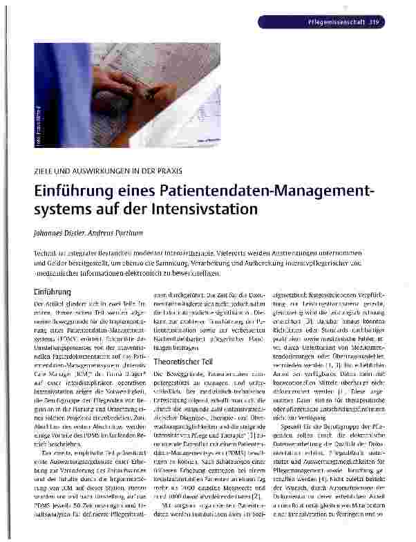 Vorschauseite 1: Einführung eines Patientendaten-Management Systems auf der Intensivstation