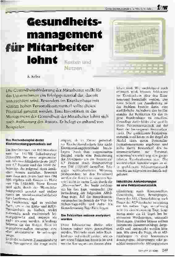 Vorschauseite 1: Gesundheitsmanagement für Mitarbeiter lohnt sich Kosten und Nutzen