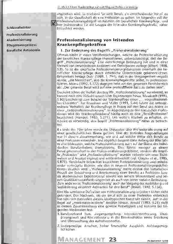 Vorschauseite 2: Krankenpflege auf dem Weg zur Professionalisierung Eine Untersuchung zum Professionalisierungsverständnis von Pflegemanagementstudierenden
