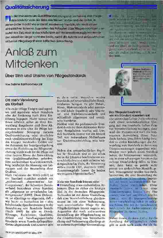 Vorschauseite 1: Anlaß zum Mitdenken Über Sinn und Unsinn von Pflegestandards