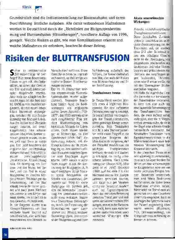 Vorschauseite 1: Risiken der Bluttransfusion