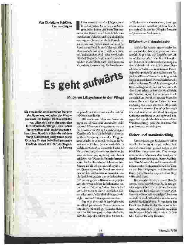 Vorschauseite 1: Es geht aufwärts Moderne Liftsysteme in der Pflege