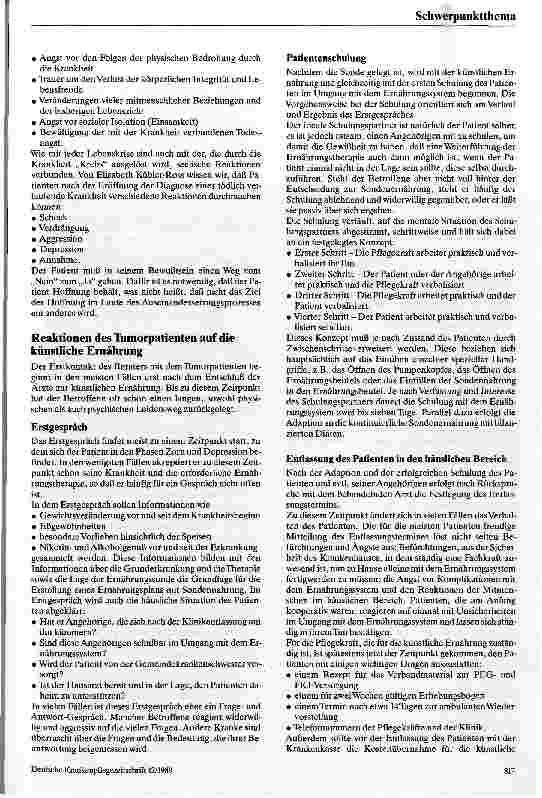 Vorschauseite 4: Die künstliche Ernährung von Tumorpatienten zu Hause Zusammenarbeit von Ernährungsteam und Gemeindekrankenschwester