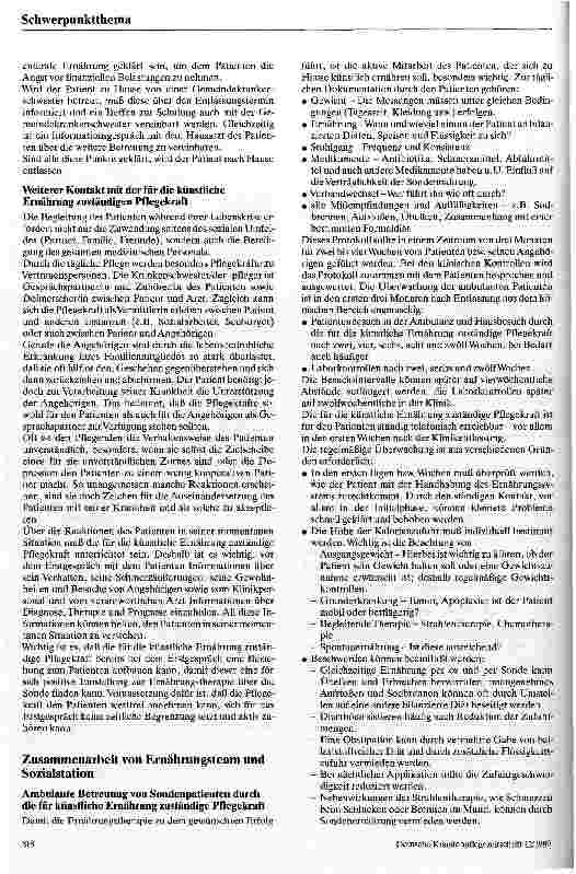 Vorschauseite 5: Die künstliche Ernährung von Tumorpatienten zu Hause Zusammenarbeit von Ernährungsteam und Gemeindekrankenschwester