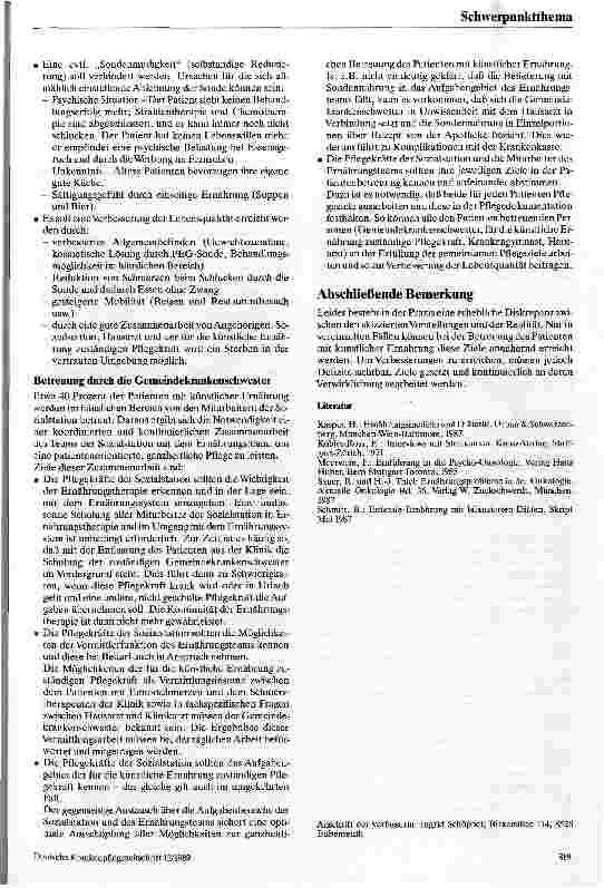 Vorschauseite 6: Die künstliche Ernährung von Tumorpatienten zu Hause Zusammenarbeit von Ernährungsteam und Gemeindekrankenschwester