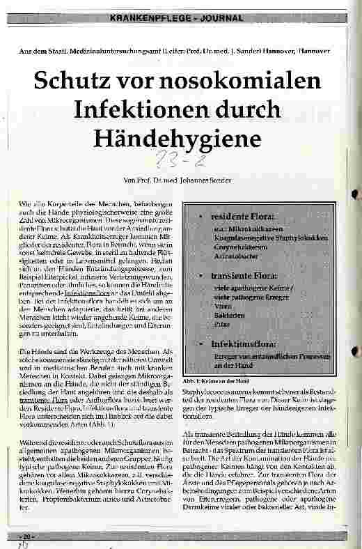 Vorschauseite 1: Schutz vor nosokomialen Infektionen durch Händehygiene