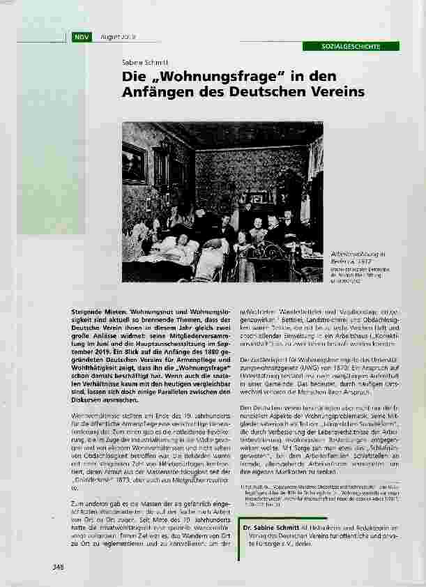 Vorschauseite 1: Die „Wohnungsfrage in den Anfängen des Deutschen Vereins