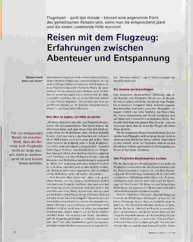 Vorschauseite 1: Reisen mit dem Flugzeug: Erfahrungen zwischen Abenteuer und Entspannung