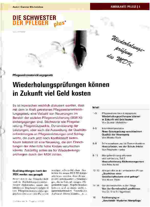 Vorschauseite 1: PflegeweiterentwicklungsgesetzWiederholungsprüfungen können in Zukunft viel Geld kosten