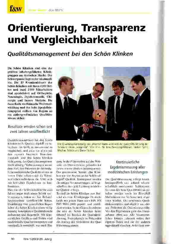 Vorschauseite 1: Orientierung, Transparenz und VergleichbarkeitQualitätsmanagement bei den Schön Klinken