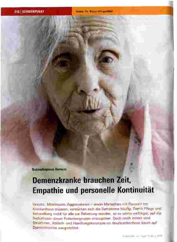 Vorschauseite 1: Demenzkranke brauchen Zeit, Empathie und personelle Kontinuität