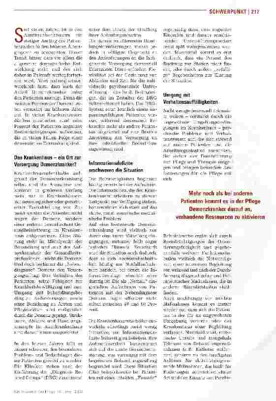 Vorschauseite 2: Demenzkranke brauchen Zeit, Empathie und personelle Kontinuität