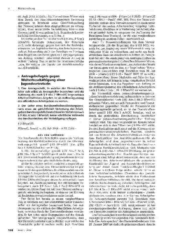 Vorschauseite 1: Antragsbefugnis gegen Weiterbeschäftigung einer Jugendvertreterin