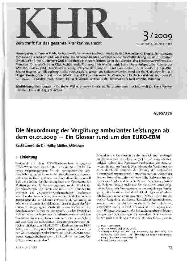 Vorschauseite 1: Die Neuordnung der Vergütung ambulanter Leistungen ab dem 01.01.2009 - Ein Glossar rund um den EURO-EBM