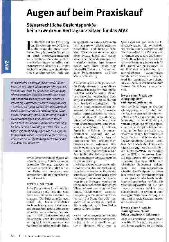 Vorschauseite 1: Augen auf beim Praxiskauf