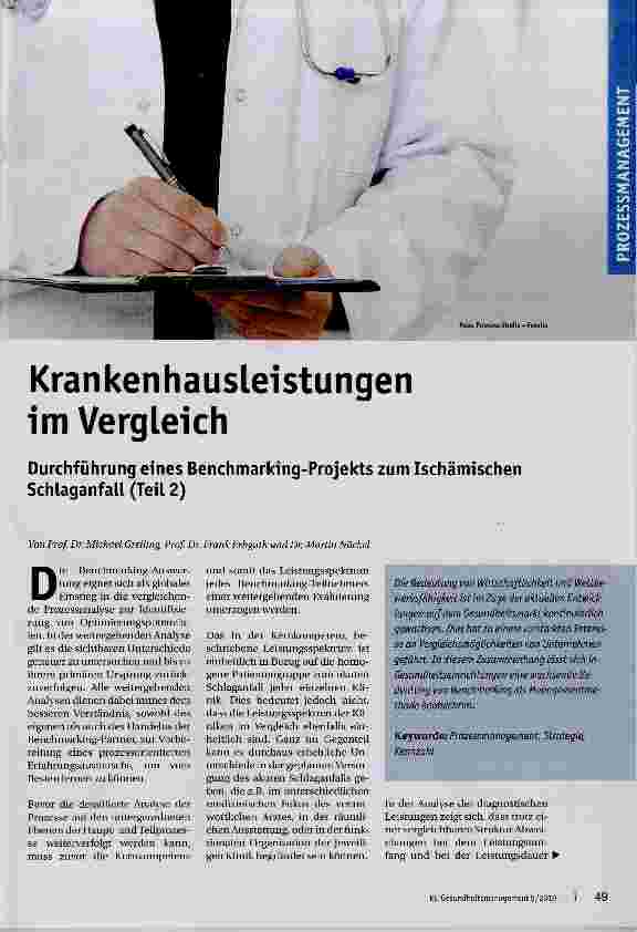 Vorschauseite 1: Krankenhausleistungen im Vergleich Durchführung eines Benchmarking-Projekts zum Ischämischen Schlaganfall (Teil 2)