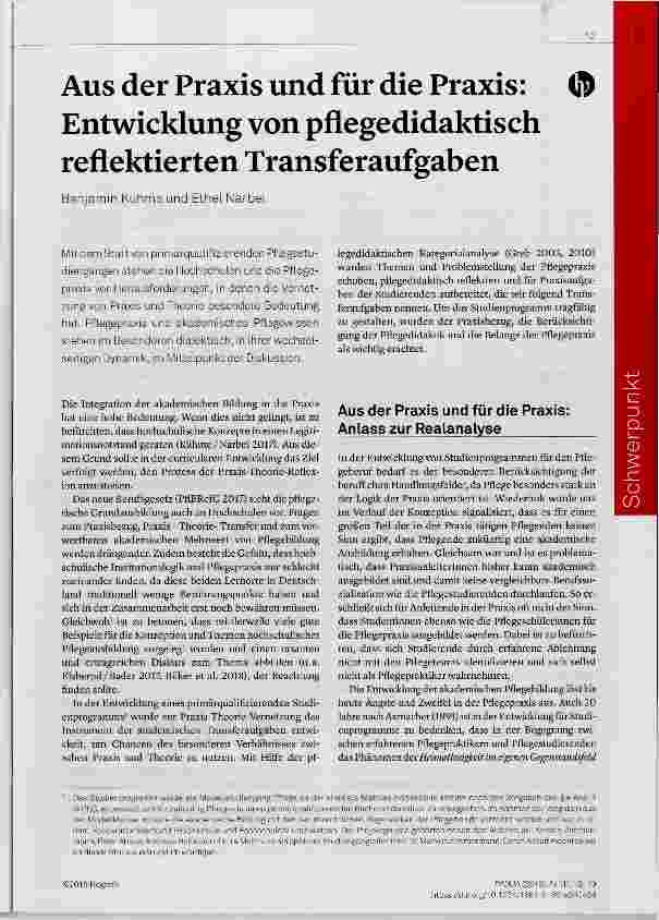 Vorschauseite 1: Aus der Praxis und für die Praxis: Entwicklung von pflegedidaktisch reflektierten Transferaufgaben