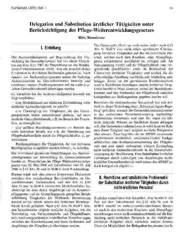 Vorschauseite 1: Delegation und Substitution ärztlicher Tätigkeiten unter Berücksichtigung des Pflege-Weiterentwicklungsgesetzes