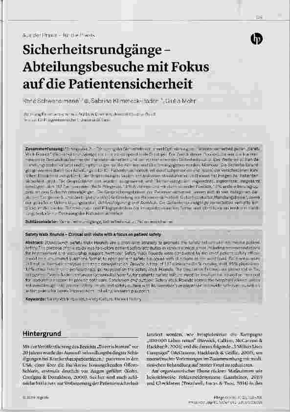 Vorschauseite 1: Sicherheitsrundgänge Abteilungsbesuche mit Fokus auf die Patientensicherheit