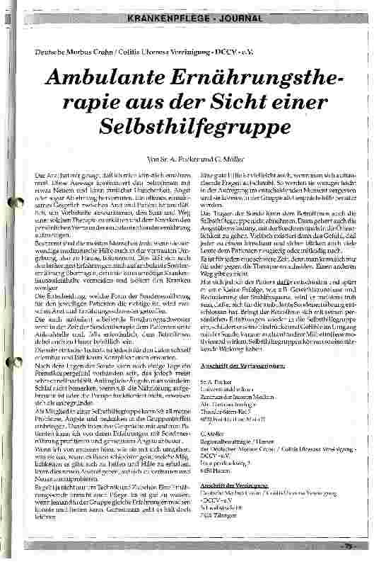 Vorschauseite 1: Ambulante Ernährungstherapie aus Sicht einer Selbsthilfegruppe,