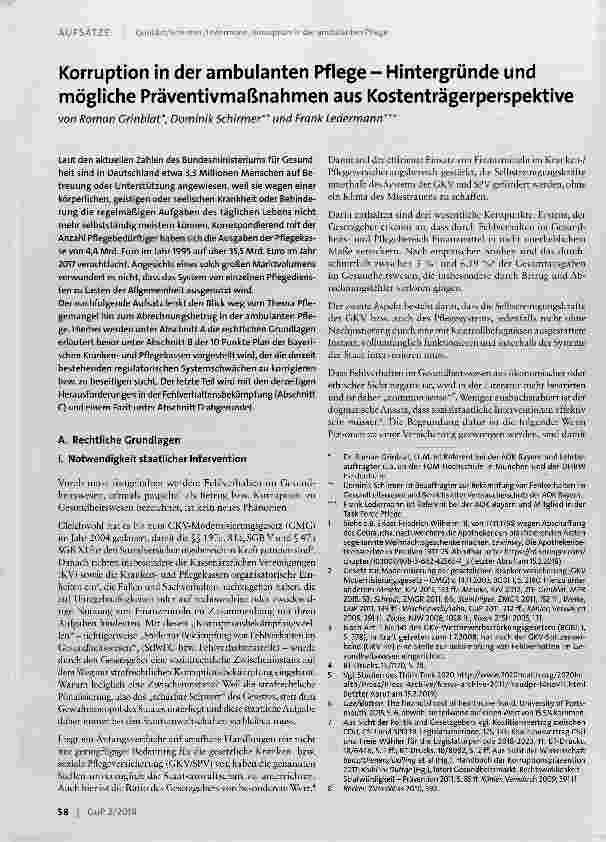 Vorschauseite 1: Korruption in der ambulanten Pflege - Hintergründe und mögliche Präventivmaßnahmen aus Kostenträgerperspektive