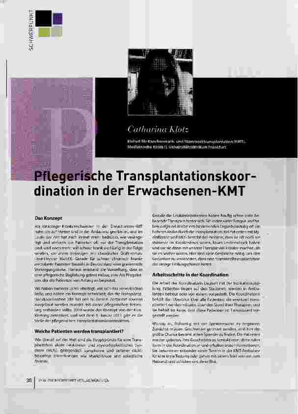 Vorschauseite 1: Pflegerische Transplantationskoordination in der Erwachsenen-KMT