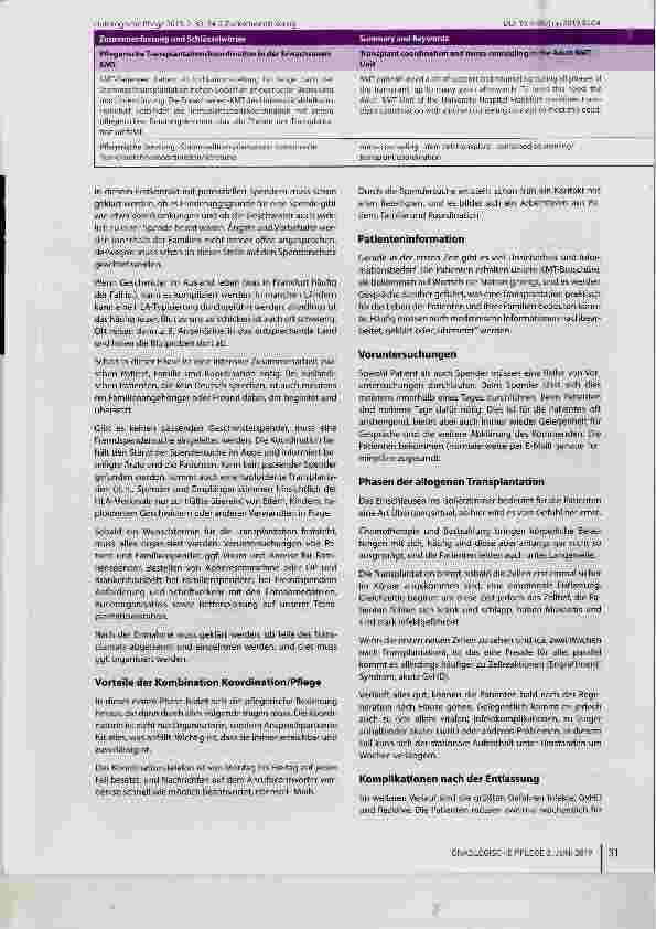 Vorschauseite 2: Pflegerische Transplantationskoordination in der Erwachsenen-KMT