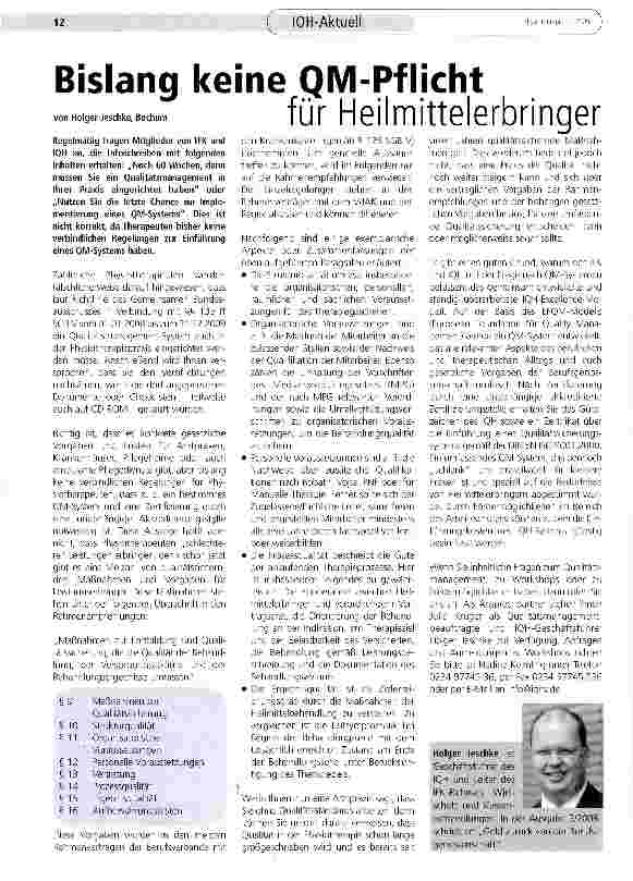 Vorschauseite 1: Bislang keine QM-Pflicht für Heilmittelerbringer
