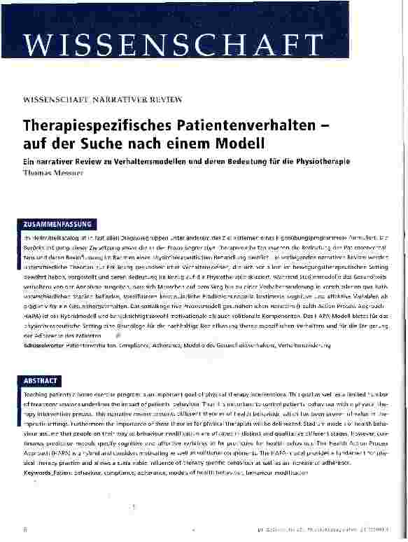 Vorschauseite 1: Therapiespezifisches Patientenverhalten -auf der Suche nach einem Modell