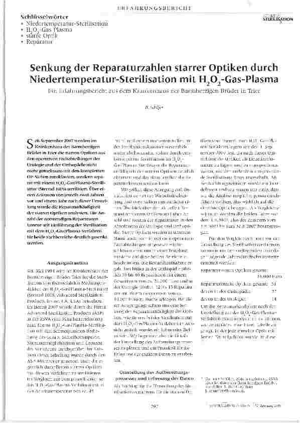 Vorschauseite 1: Senkung der Reparaturzahlen starrer Optiken durch Niedertemperatur-Sterilisation mit H2O2-Gas-Plasma