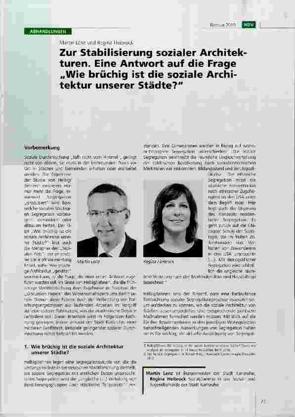 Vorschauseite 1: Zur Stabilisierung sozialer Architekturen. Eine Antwort auf die Frage „Wie brüchig ist die soziale Architektur unserer Städte?