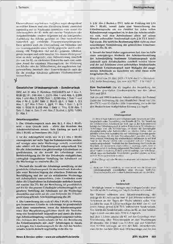 Vorschauseite 1: Gesetzlicher Urlaubsanspruch - Sonderurlaub