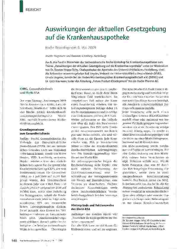 Vorschauseite 1: Auswirkungen der aktuellen Gesetzgebung auf die Krankenhausapotheke