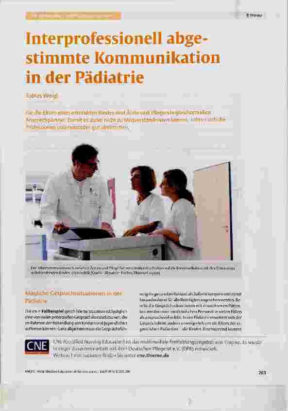 Vorschauseite 1: Interprofessionell abgestimmte Kommunikation in der Pädiatrie