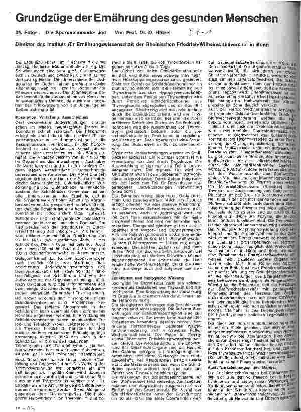 Vorschauseite 1: Grundzüge der Ernährung des gesunden Menschen 35. Folge: Die Spurenelemente: Jod