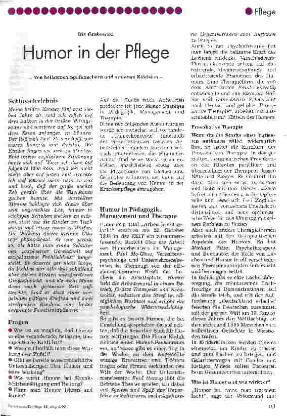 Vorschauseite 1: Humor in der Pflege Von heilsamen Spaßmachern und anderem Blödsinn