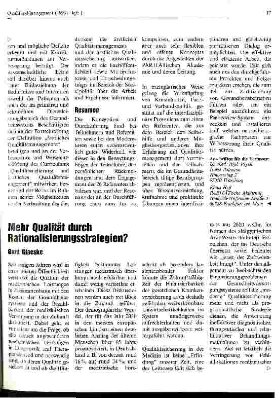 Vorschauseite 1: Mehr Qualität durch Rationalisierungsstrategien?