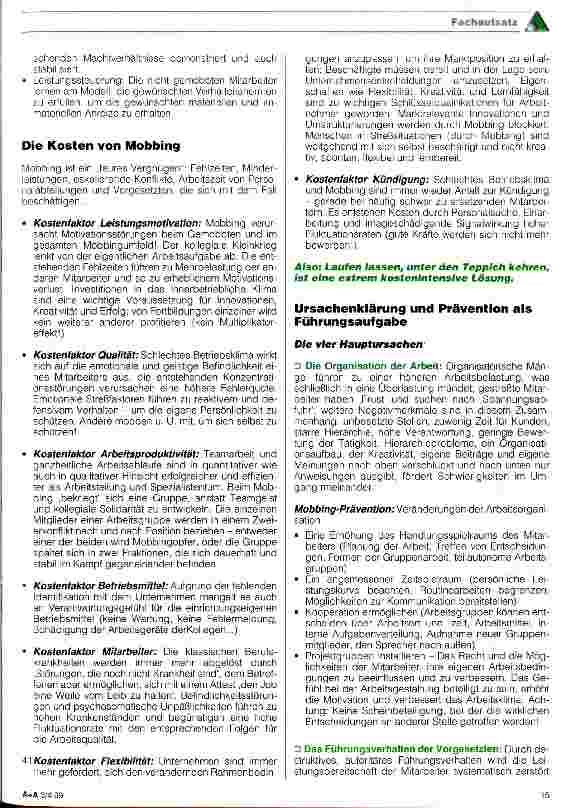 Vorschauseite 2: Mobbing: Bosheit und Schikane am Arbeitsplatz! - Auch in der stationären Altenhilfe?