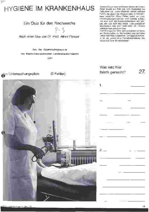 Vorschauseite 1: Hygiene im Krankenhaus Ein Quiz für den Nachwuchs