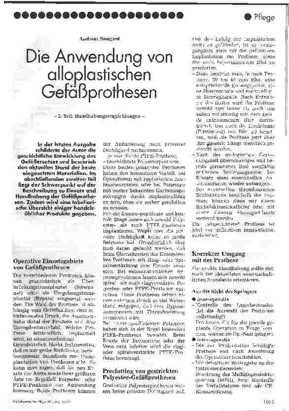Vorschauseite 1: Die Anwendung von alloplastischen Gefäßprothesen