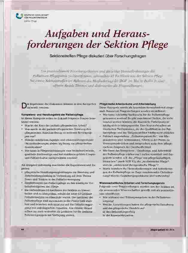 Vorschauseite 1: Aufgaben und Herausforderungen der Sektion Pflege