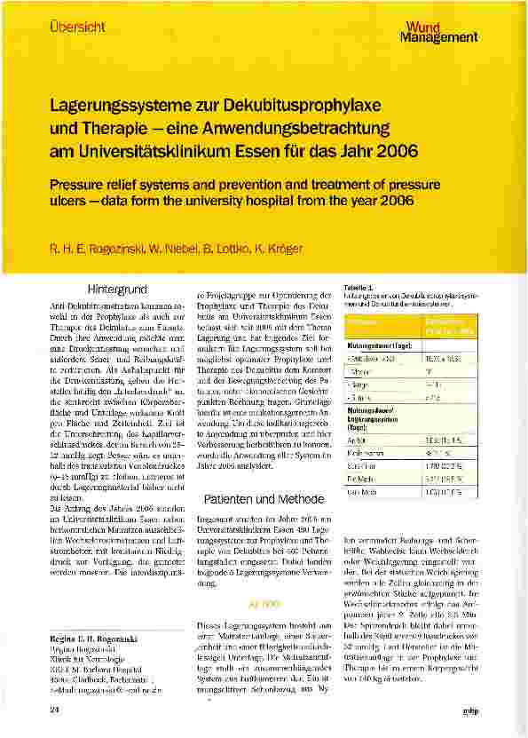 Vorschauseite 1: Lagerungssysteme zur Dekubitusprophylaxe und Therapie —eine Anwendungsbetrachtung am Universitätsklinikum Essen für das Jahr 2006