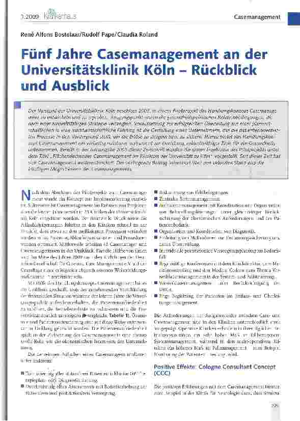 Vorschauseite 1: Fünf Jahre Casemanagement an der Universitätsklinik Köln - Rückblick und Ausblick