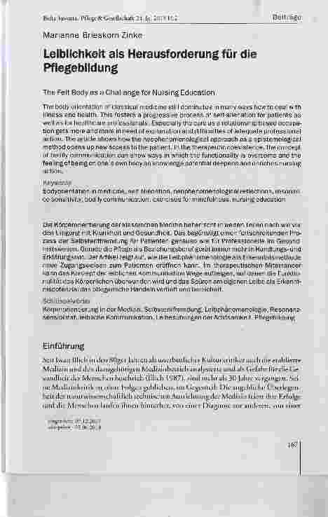 Vorschauseite 1: Leiblichkeit als Herausforderung fur die Pflegebildung