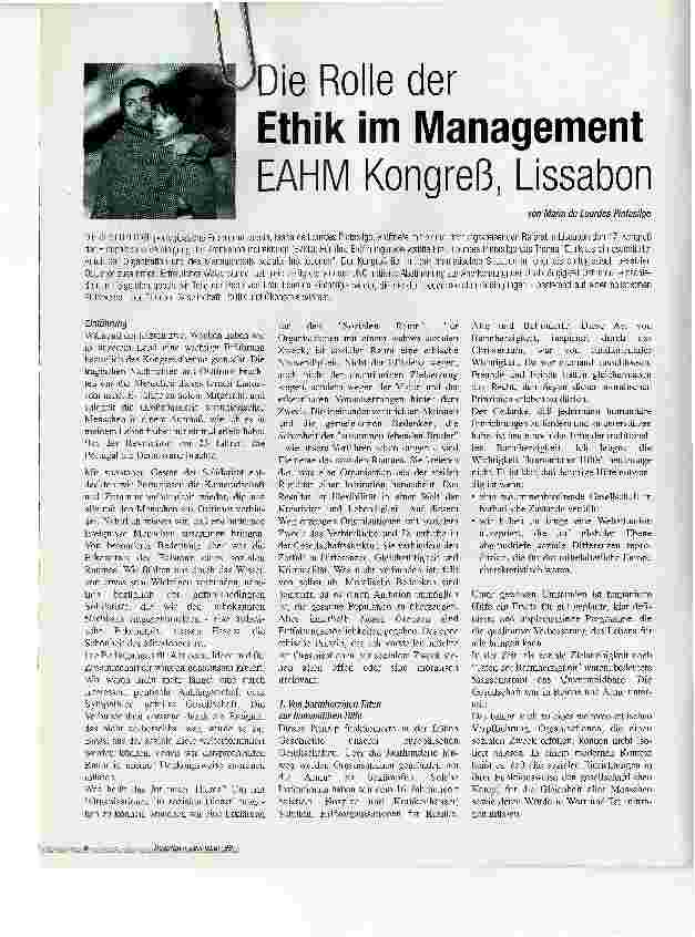 Vorschauseite 1: Die Rolle der Ethik im ManagementEAHM Kongreß, Lissabon