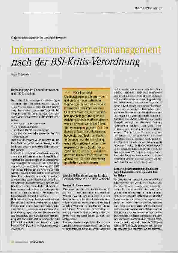 Vorschauseite 1: Informationssicherheitsmanagement nach der BSI-Kritis-Verordnung