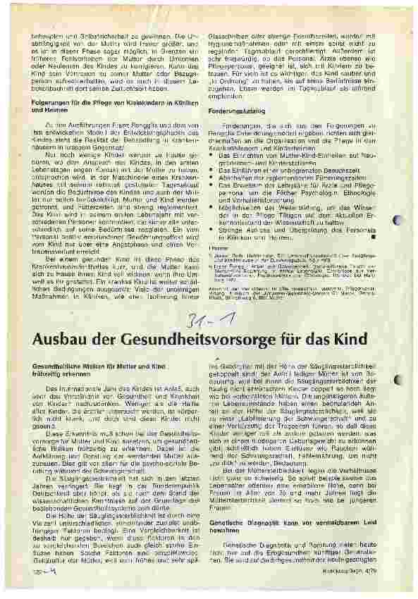 Vorschauseite 1: Ausbau der Gesundheitsvorsorge für das Kind